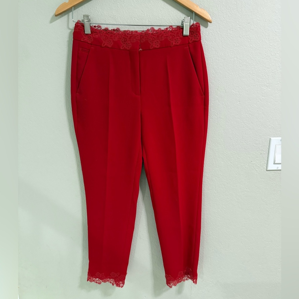 The Kooples Red Lace Trim Ankle Pants Size 34 (US 2)